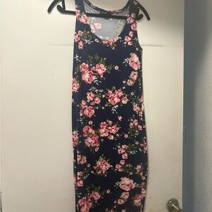 Floral Sleeveless Dress - Navy and Pink